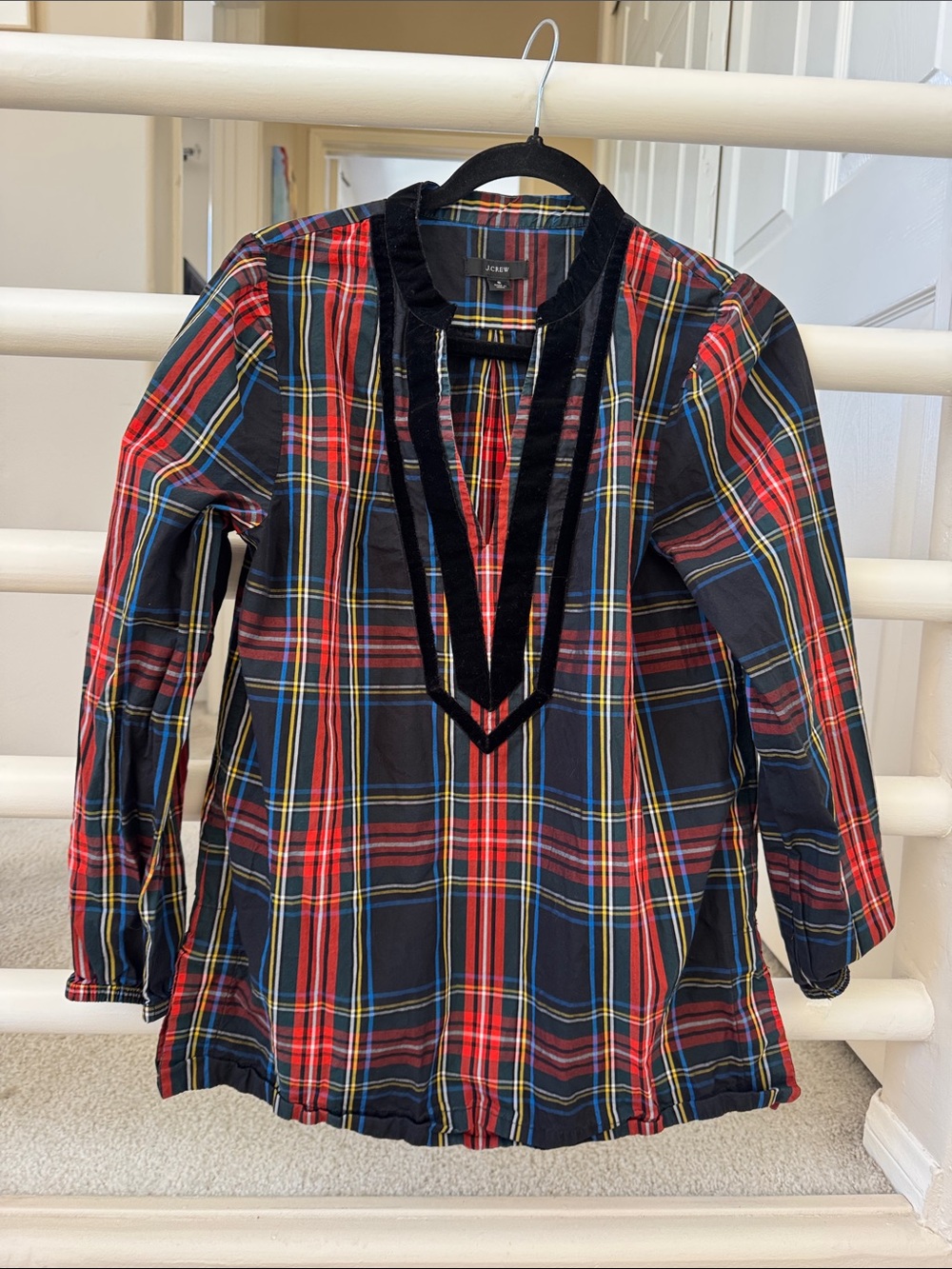 J. Crew Black Plaid Button-Up Shirt with Red, Blue & Yellow Stripes